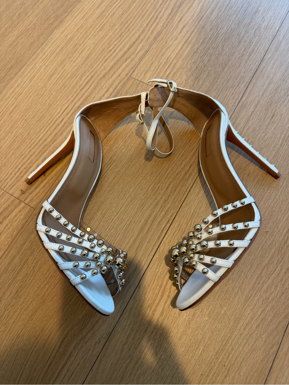 Aquazzura White Studded Strappy High Heel Sandals